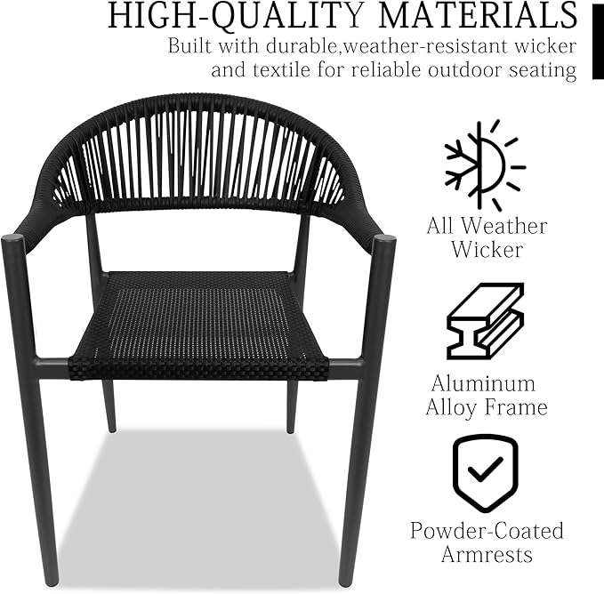 TWT Patio Dining Chairs Outdoor Stackable Dining Chairs for All Weather, Breathable Textilene Garden Outdoor Furniture for Backyard Deck (Black, Set of 4) TWT