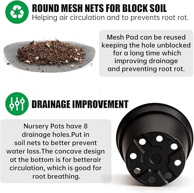 50 Pack 6 Inch Nursery Pots, Plastic Flower Pots, Thick Plant Pots with Drainage Hole for Planting Outdoor/Indoor Plants Succulent Herb (Black) RooTrimmer