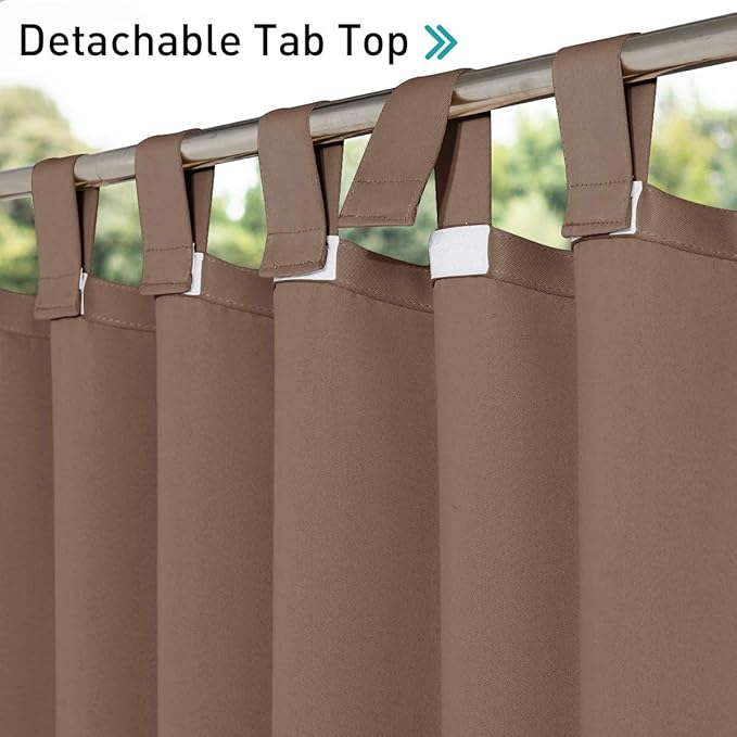 NICETOWN Outdoor Curtainss for Patio Waterproof, Self-Stick Tab Top Blackout Indoor Outdoor Dividers Wind Resistant Thermal Insulated Slider for Porch & Pergola, 52" Wide by 120" Long, Tan, 2 Pieces NICETOWN
