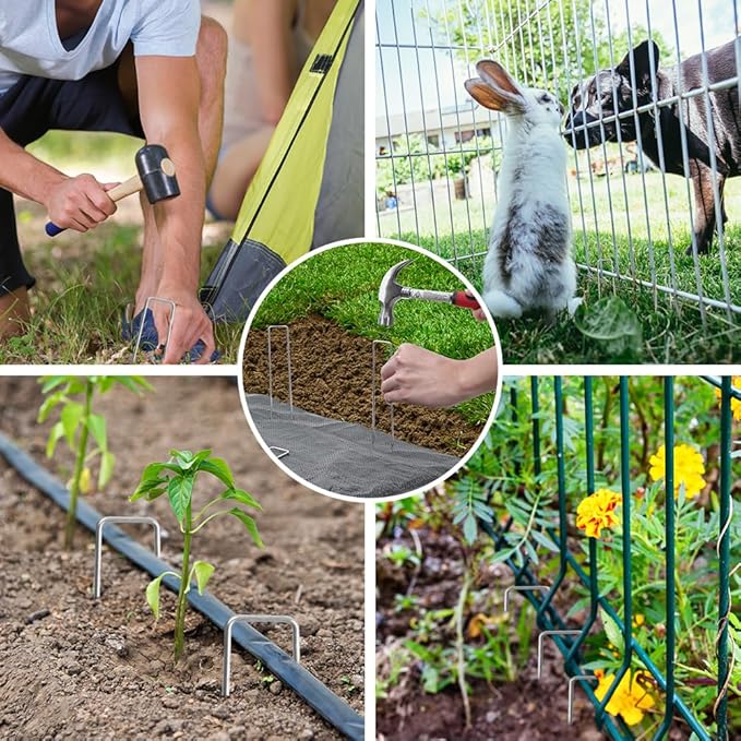HongWay 120 Pack 6 Inch Landscape Staples 11 Gauge Garden Staples, Galvanized Ground Stakes SOD Pins, Lawn Yard Stakes for Gardening Plant Support Tent Fence Landscaping Fabric Outdoor Decorations HongWay