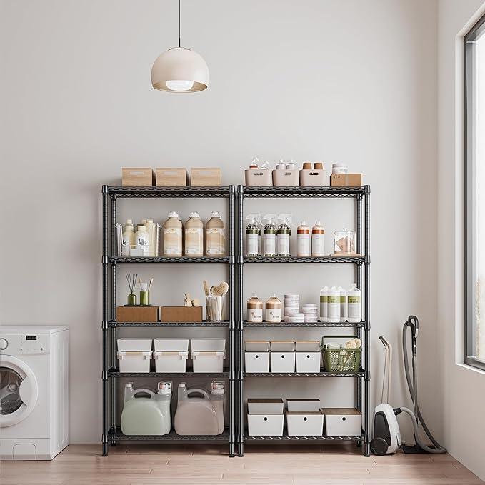 1250 lbs 5 Tier Shelf Metal Storage Shelves Shelving Wire Rack Heavy Duty Closet Organizers for Garage Kitchen Bathroom Laundry Black 13.8" D x 35.4" W x 68.5" H MEIGAOPLASTICANDMETALHKCOLIMITED
