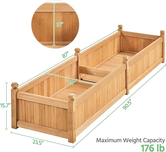 Yaheetech 90.5″ L×23.5″ W×16″ H Wooden Raised Garden Bed, Horticulture Wood Rectangular Garden Planter Outdoor, Raised Planter Box for Yard/Greenhouse/Vegetable/Flower/Herbs, Light Brown Yaheetech