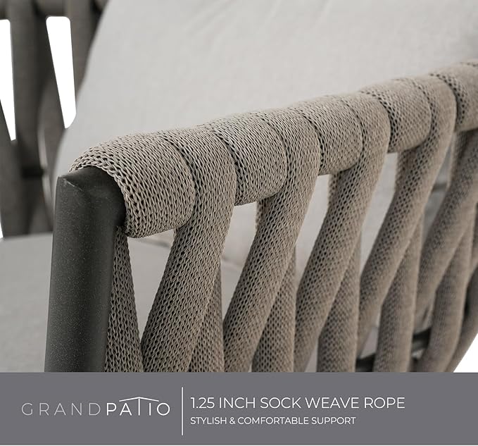 Grand patio Swivel Rope Wicker Chairs Set of 2, Patio Dining Chairs with Cushions, Wicker Armchairs Frame, Outdoor Modern Style for Backyard, Balcony, Quinn, Light Gray Brown GrandPatio