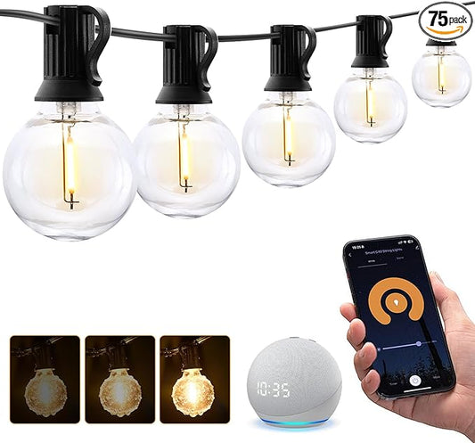 XMCOSY+ Smart Outdoor String Lights, 150Ft G40 Globe Patio Lights with 75 LED Bulbs, WiFi & APP Control, Work with Alexa, Extendable Waterproof Dimmable LED String Lights for Outside, Porch, Cafe XMcosy