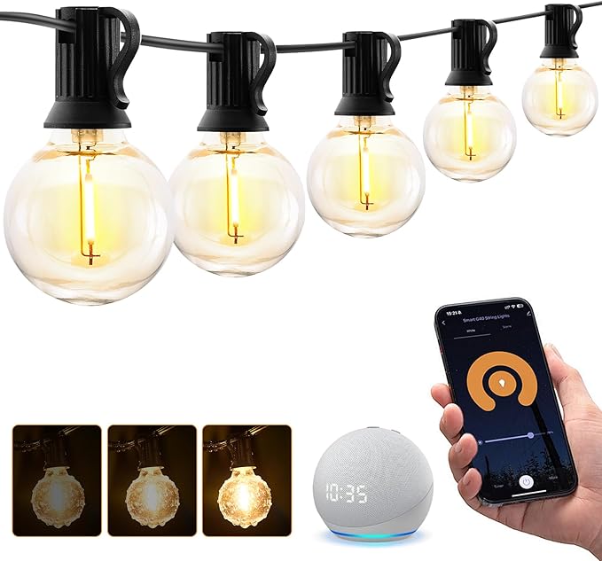 XMCOSY+ Smart Outdoor String Lights, 75Ft G40 Globe Patio Lights with 34 Dimmable LED Bulbs, WiFi & APP Control, Work with Alexa, Extendable Waterproof LED String Lights for Outside, Porch, Backyard XMcosy