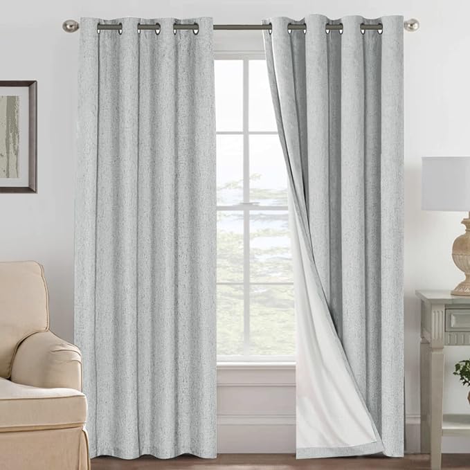 H.VERSAILTEX 100% Blackout Curtains for Bedroom Thermal Insulated Linen Textured Curtains Heat and Full Light Blocking Drapes Living Room Curtains 2 Panel Sets, Glacier Gray, 52x96 Inch HVERSAILTEX