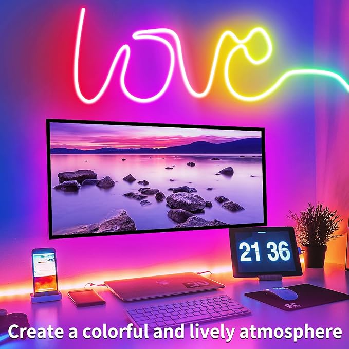 50ft RGB LED neon Rope Lights LED neon Lights with Remote Control/APP Control IP65 Waterproof Flexible Neon LED Strip Lights for Bedroom Room Outdoors Décor segrass