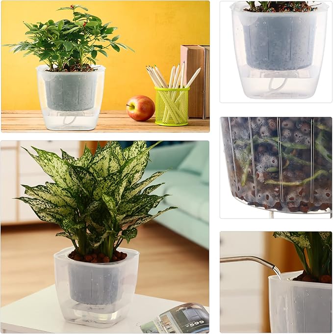 6-Pack 7 Inches Clear Self Watering Planters for Indoor Plants Large African Violet Plant Pots Plastic Wick Flower Pots with Water Injection Hole, Orchid Plant Pot Set, Clear Planterhoma