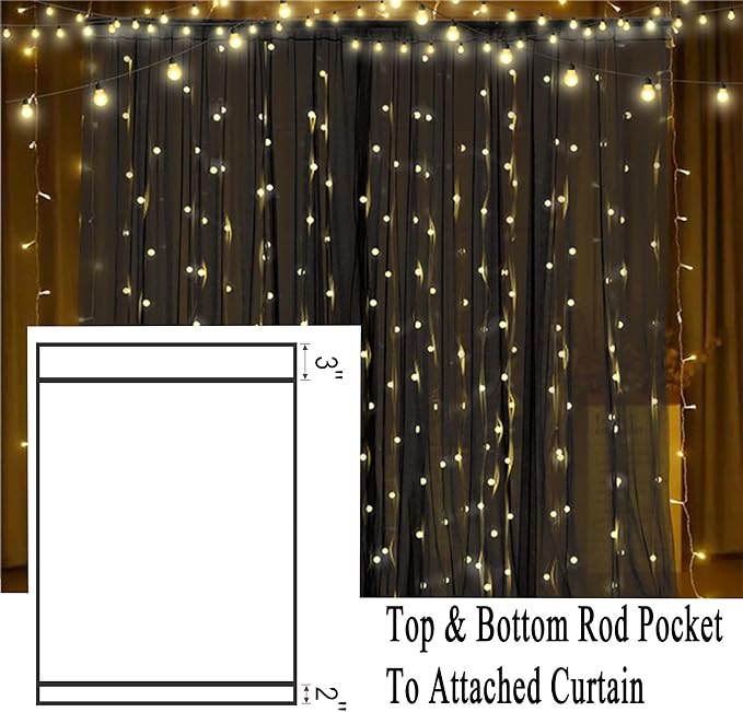 Extra Wide Outdoor Curtains Waterproof Black Voile Mesh Screen Lightweight Privacy Bug Netting for Patio Porch Balcony Pergola Terrace, W125 x L98 inch per Panel, 2 Panels Rootora