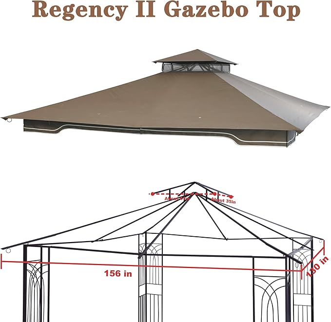 SCOCANOPY Replacement Gazebo Canopy for 10 x 12 Regency II Patio Gazebo Model L-GZ798PST,L-GZ798PST-E,A111014400,A101004104,A101004105 (Khaki) SCOCANOPY