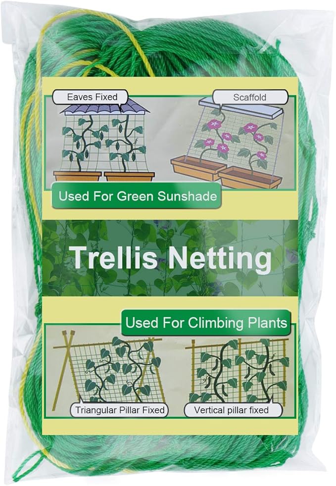 Pack of 2 Cucumber Tomato Trellis Netting, Heavy Duty Garden Netting Support for Climbing Plants, Pea, Grape, Bean, Fruit, Vegetables - 4" Mesh Size - 6Ft x 16.4Ft Zivisk