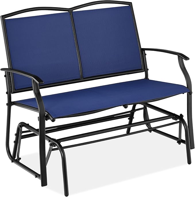 Best Choice Products 2-Person Outdoor Patio Swing Glider Steel Bench Loveseat Rocker for Deck, Porch w/Textilene Fabric, Steel Frame - Navy/Black BestChoiceProducts