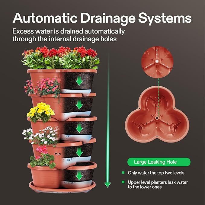VIVOSUN 5 Tier Vertical Gardening Stackable Planter for Strawberries, Flowers, Herbs, Vegetables, Brown VIVOSUN