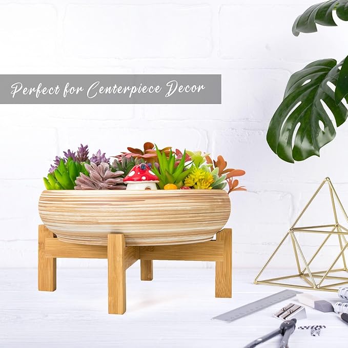ARTKETTY Succulent Pots - 10 Inch Large Bonsai Pots with Drainage Stand, Ceramic Plant Pots Shallow Succulent Planters for Indoor Plants Decorative Cactus Flower Planter Bowl ARTKETTY