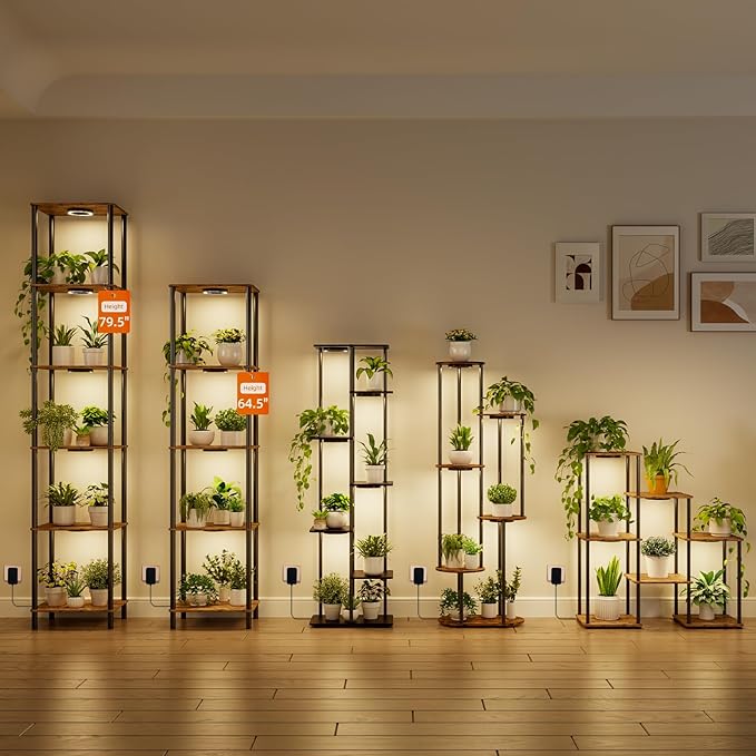 Bstrip Plant Stand Indoor with Grow Light, 33" High Indoor Plant Shelf, 7 Tier Flower Stand with Plant Light Full Spectrum, Metal Plant Holder with Light, laddered Plant Rack for Home, Corner Bstrip