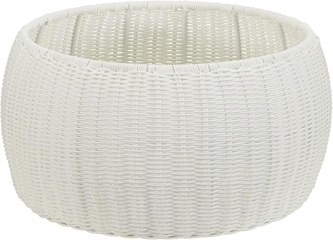 Resin Wicker Storage Stool or Side Table, White HouseholdEssentials