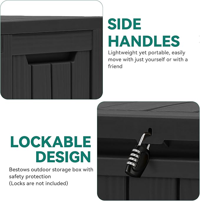 YITAHOME 72 Gallon Outdoor Resin Deck Box with Wheels, Pool Storage Box for Outdoor Cushions, Sports Equipment, Garden Tools, Black YITAHOME