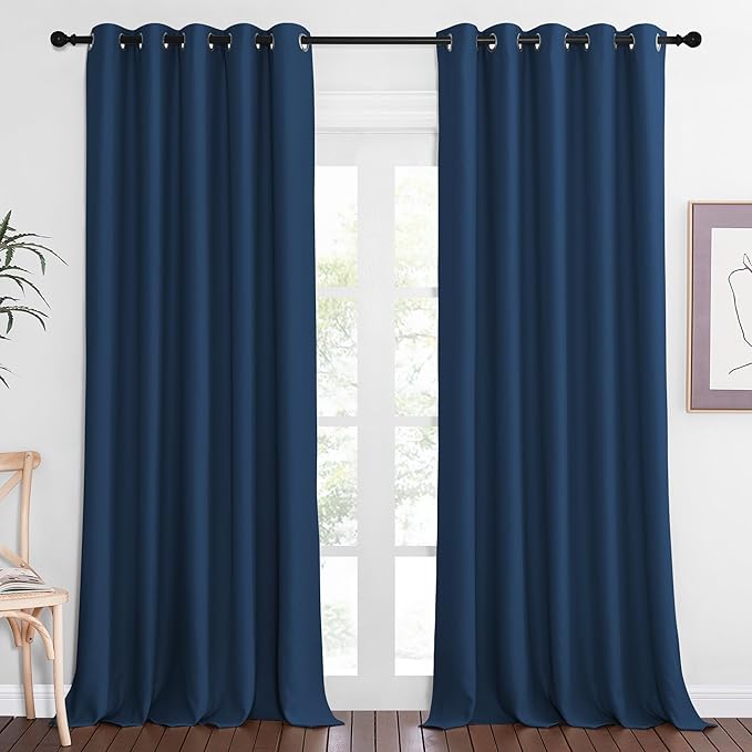 NICETOWN Blackout Curtains 84 Inch Length, Thermal Insulated Curtains for Bedroom Grommet Energy Saving Room Darkening Drapes for Living Room Window, 1 Panel, Moroccan Blue, 66" W x 102" L NICETOWN