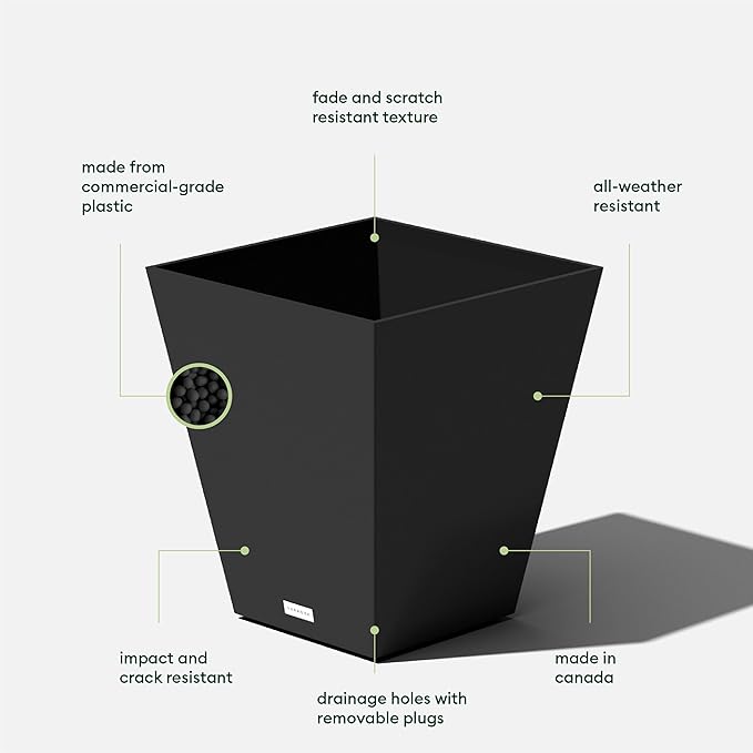 Veradek Pure Series Nobleton Plastic Planter - Large Pots for Indoor or Outdoor Porch/Patio | Durable All-Weather Use with Drainage Holes | Modern Planter Décor for Flowers, Shrubs, Trees VeradekOutdoor