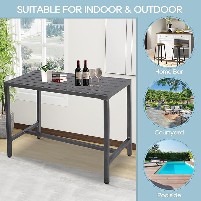 Outdoor Bar Table, Patio Console Pub Height Table with Powder Coated Steel Frame, Weather Resistant Waterproof Top for Hot Tub, Balcony, Garden, Yard, Poolside Sumshadow