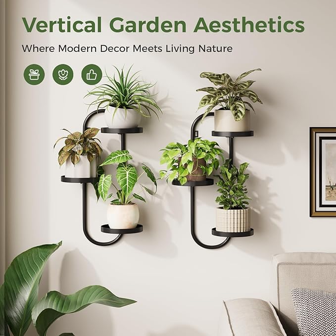 Window Plant Shelves Indoor Outdoor Wall Planters for Indoor Plants 2 Pack Metal Hanger Plant Holder for Living Room Balcony Wall Decor Black Laposso