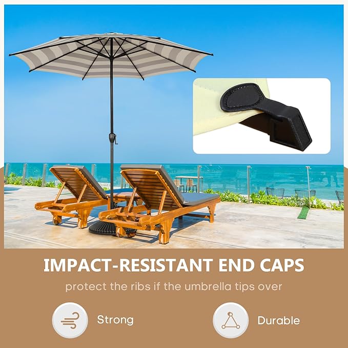 Abba Patio 9FT Lyon Outdoor Patio Umbrella Outdoor Table Umbrella with Push Button Tilt and Crank Market Umbrella 8 Sturdy Ribs UV Protection Waterproof for Garden Deck Backyard Pool, Black & Ivory AbbaPatio