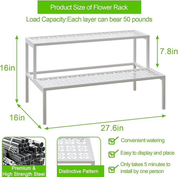 Metal Plant Stand Metal 2 Tier Potted Multiple Flower Pot Holder Plant Shelf Indoor Plants Multiple,Outdoor Heavy Duty Planter Display Shelving Unit for Patio Garden Corner Balcony Living Room(White) Garden4you