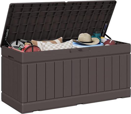 JUMMICO 78 Gallon Outdoor Deck Box Large Resin Storage Box for Patio Furniture Cushions and Garden Tools (Brown) JUMMICO