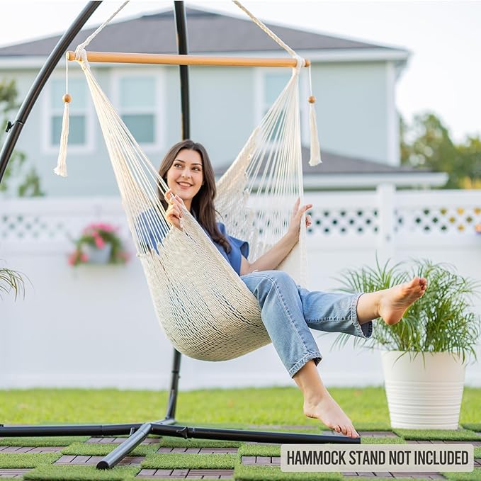 JoyView Hammock Chair with Spreader Bar Caribbean Hammock Swing Chair 300 LBS Weight Capacity XL Rope Hanging Chair for Outdoor Indoor Garden Yard - Pink JoyView