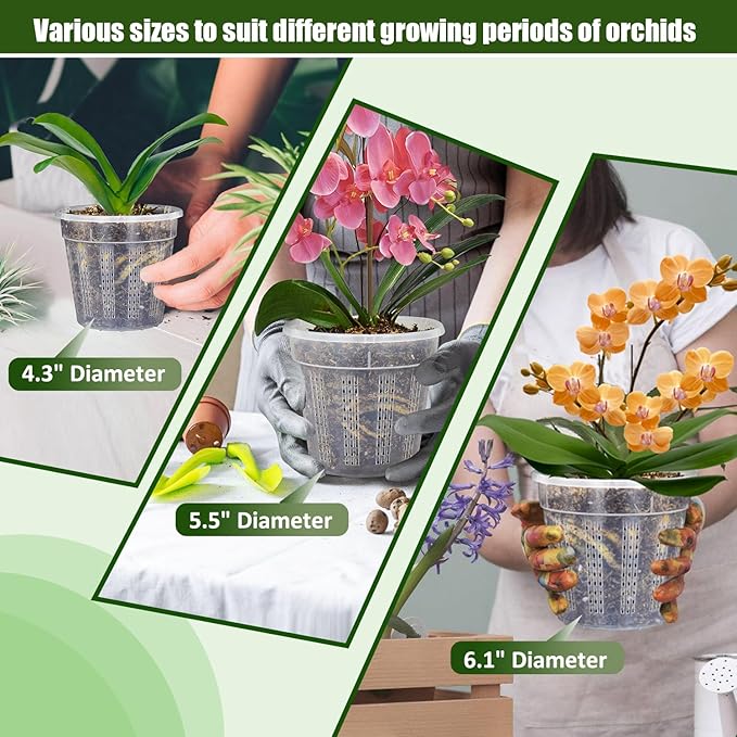 Orchid Pot, 3 Each of 4.3",5.5",6.1" Orchid Pots with Holes, 9 Pack Plastic Planter for Indoor Outdoor Plants (3 Each of 4.3",5.5",6.1") HOLANHING