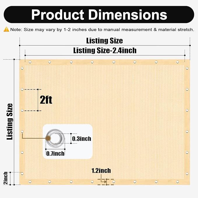 Artpuch 90% Sun Shade Cloth, 8 x 20 FT Pergola Shade Cover Canopy with Grommets, Sun Screen Fabric Tarp for Patio, Outdoor, Garden, Backyard, Wheat Artpuch