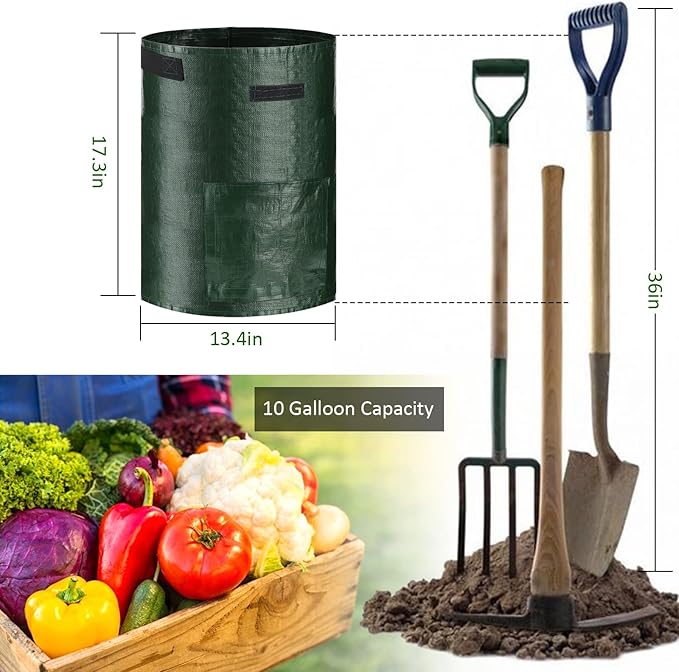 JJGoo Potato Grow Bags, 3 Pack 10 Gallon with Flap and Handles Planter Pots for Onion, Fruits, Tomato, Carrot - Green JJGoo
