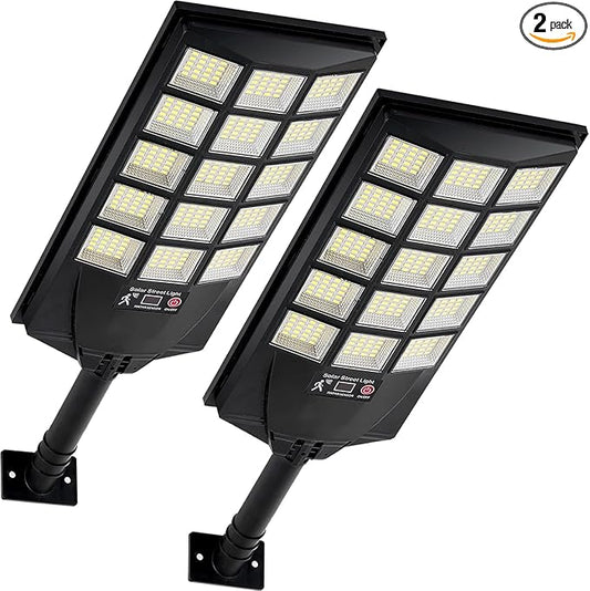 Solar Lights Outdoor Waterproof, 6500K Dusk to Dawn Solar Street Light Motion Sensor with Remote Control, LED Security Light for Outside Garden Yard Parking Lot, Oudoor Flood Lights, 2PACK Aqraou