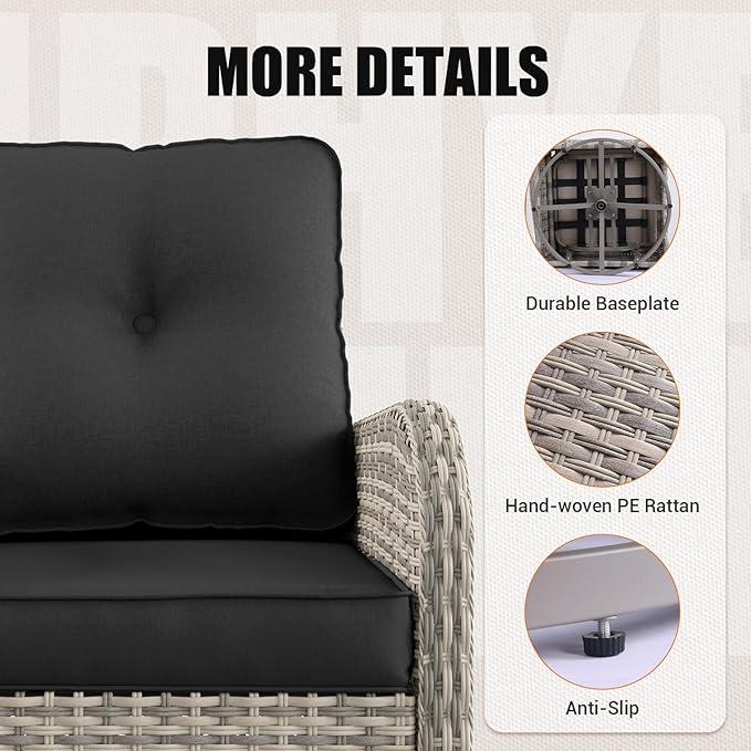 11-Piece Outdoor Patio Furniture Set with Rocking Swivel Chair Wicker Sectional Sofa Set, Patio Conversation Set with Ottomans & Coffee Table for Garden, Backyard, Poolside, Dark Grey MuphyersPatioFurniture