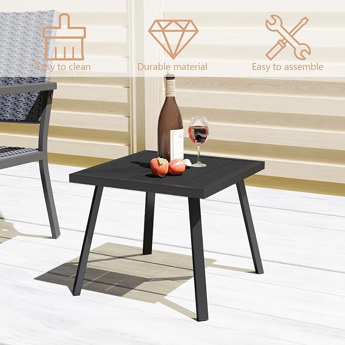 C-Hopetree Small Metal Outdoor Coffee Side Table for Outside Patio, Square, Black C-Hopetree