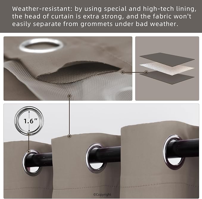 DIVA EN CAMINO DEC Outdoor Indoor Curtains W52 x L108 for Patio - Weather-Resistant Window Panels Privacy Protect Grommet Top Thermal Insulated Home Curtain for Porch Pergola Garden (Taupe, 2 Panels) DivaenCamino