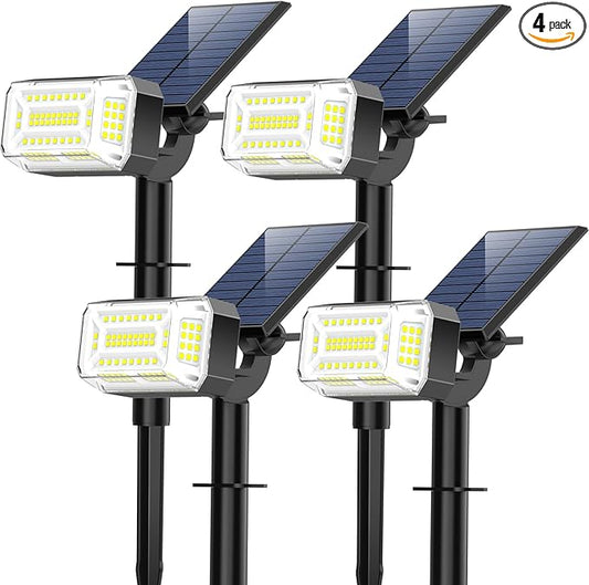 Solar Spot Lights Outdoor, 102 LED Solar Garden Yard Spotlight Waterproof Landscape Flood Powered Lights with Adjustable Light & Panel, 4 Lighting Modes for Walkway Driveway, 4 Pack(Cool White) WENATY