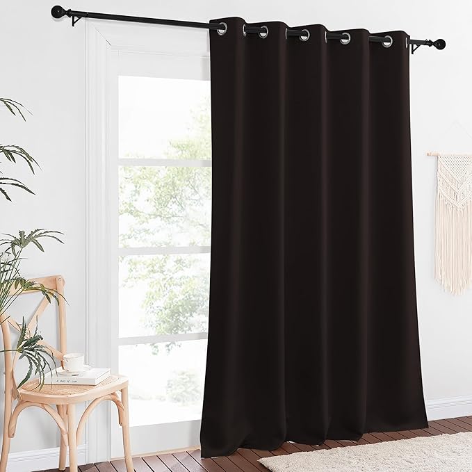NICETOWN Patio Blackout Curtain Panels - Extra Wide Sliding Door Thermal Insulated Drape, Privacy Room Divider Curtain for Bedroom Office (Toffee Brown, 66 x 118 Inch Long) NICETOWN