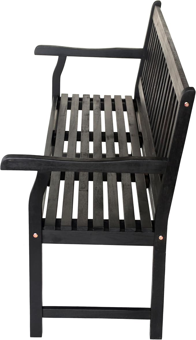 JONATHAN Y BNH101C Laurel 59.1" 3-Seat Slat-Back 600-Lbs Support Acacia Wood Outdoor Garden Patio Bench for Garden, Lawn, Backyard, Pool, Deck, Beach, Firepit, Black JONATHANY
