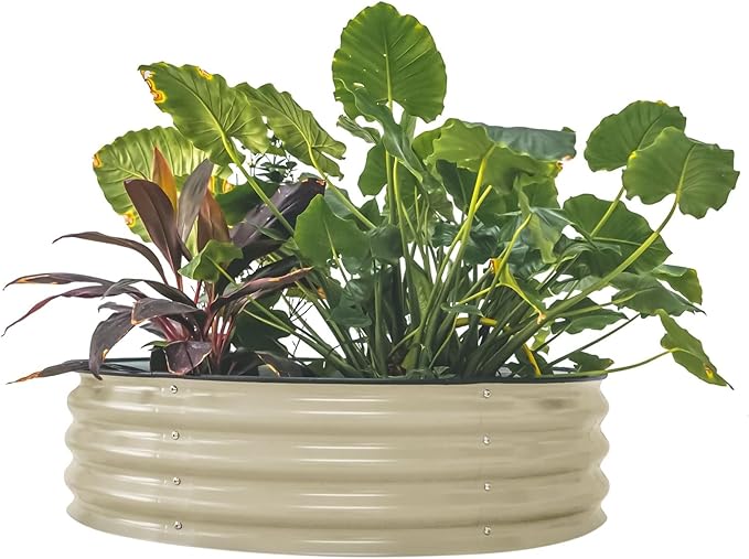 Vego garden 11" Tall 42" Round Raised Garden Bed Metal Raised Bed Planter Box for Vegetables Flowers Patio, Pearl White VegoGarden