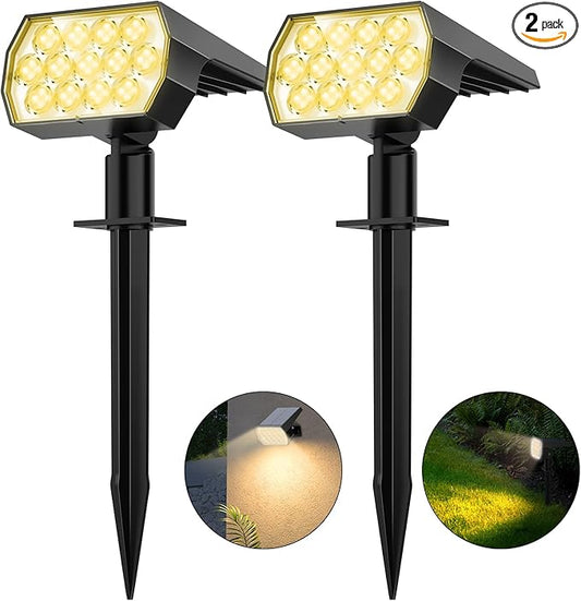 WELALO Solar Spot Lights Outdoor, [2 Pack/65 LED/3 Modes] Solar Landscape Spotlights, Solar Powered Security Lights, IP68 Waterproof Wall Lights for Outsides Walkway Yard Garden Driveway(Warm White) WELALO