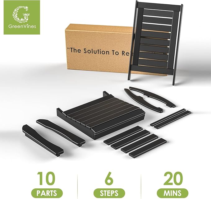 GREENVINES Outdoor Rocking Chairs | Set of 4 | Porch Rocker | HDPE Plastic | Black | Oversized Rockers | High Back | Big & Tall | Ladder Back | for Patio Outside Backyard Balcony Garden GreenVines