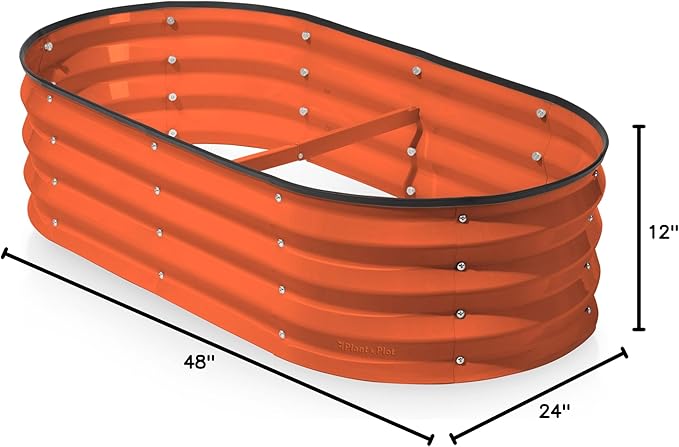 Plant & Plot Galvanized Raised Garden Beds Outdoor // 4×2×1 ft Planter Raised Beds for Gardening, Vegetables, Flowers (Orange) // Large Metal Garden Box PlantPlot