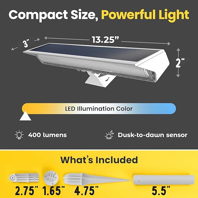 Brighticonic Solar Sign Lights Outdoor White – LED Solar Sign Light for House Numbers & Real Estate Signs – 13" Cool White Floodlight, IP65 Waterproof, Dusk to Dawn Solar Mailbox Light Brighticonic