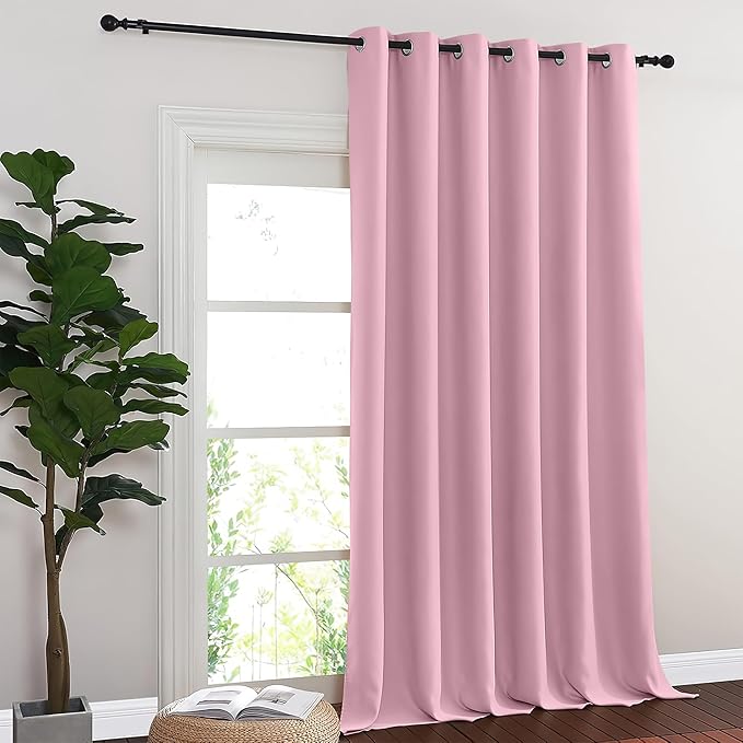 NICETOWN Sliding Door Curtain 108 Inches Long - Blackout Thermal Insulated Grommet Room Divider Privacy Drape for Patio Glass Door, 1 Panel, Rouge Pink, 100 Inch Extra Wide NICETOWN
