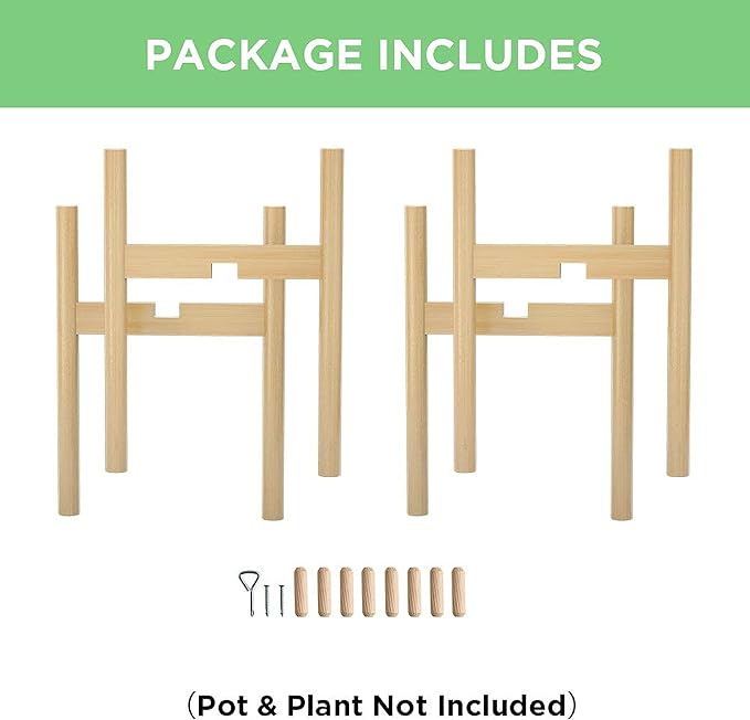 MUDEELA 2 Pack Indoor Plant Stands, 2 Tier Tall Plant Stand 30 inches, Mid Century Bamboo Plant Stand, Adjustable Width 8 - 12 inches, Fits Pot Size of 8 9 10 11 12 inches Pot & Plant Not Included, Natural MUDEELA