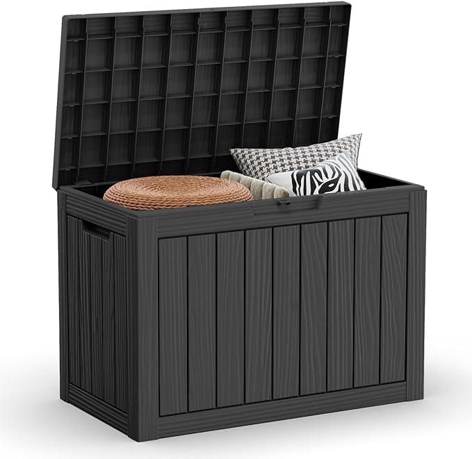 EasyUp 45 Gallon Outdoor Storage Box Waterproof, UV Resistant Deck Box Outdoor, Lockable Resin Deck Boxes for Garden Tools Equipment and Cushions, Black EASYUP