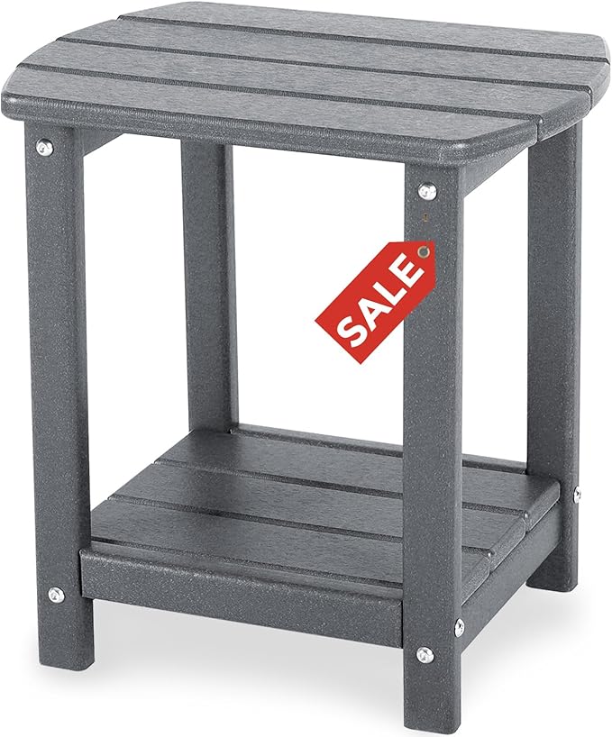Adirondack Square Outdoor Side Table,2-Tier Storage Patio Side Table, HDPE End Tables for Backyard Pool Porch Garden Lawn GARDENSTAR