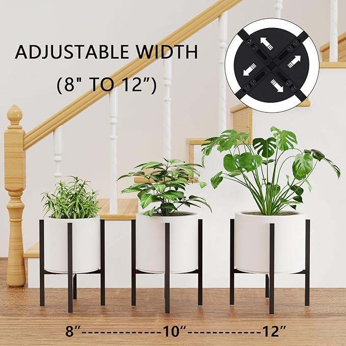 Adjustable Metal Plant Stand Indoor Outdoor - Fits 8 to 12 Inches Pots - Mid Century Modern Planter Stand Single Floor Flower Pot Holder Home Decor for Gardening Gifts Linpla
