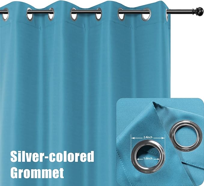 BONZER Waterproof Outdoor Curtains for Patio Porch Pergola Cabana Light Filtering Privacy Grommet Indoor Curtain Panels for Bedroom Living Room, 1 Panel, 84W x 120L inch, Teal Bonzer